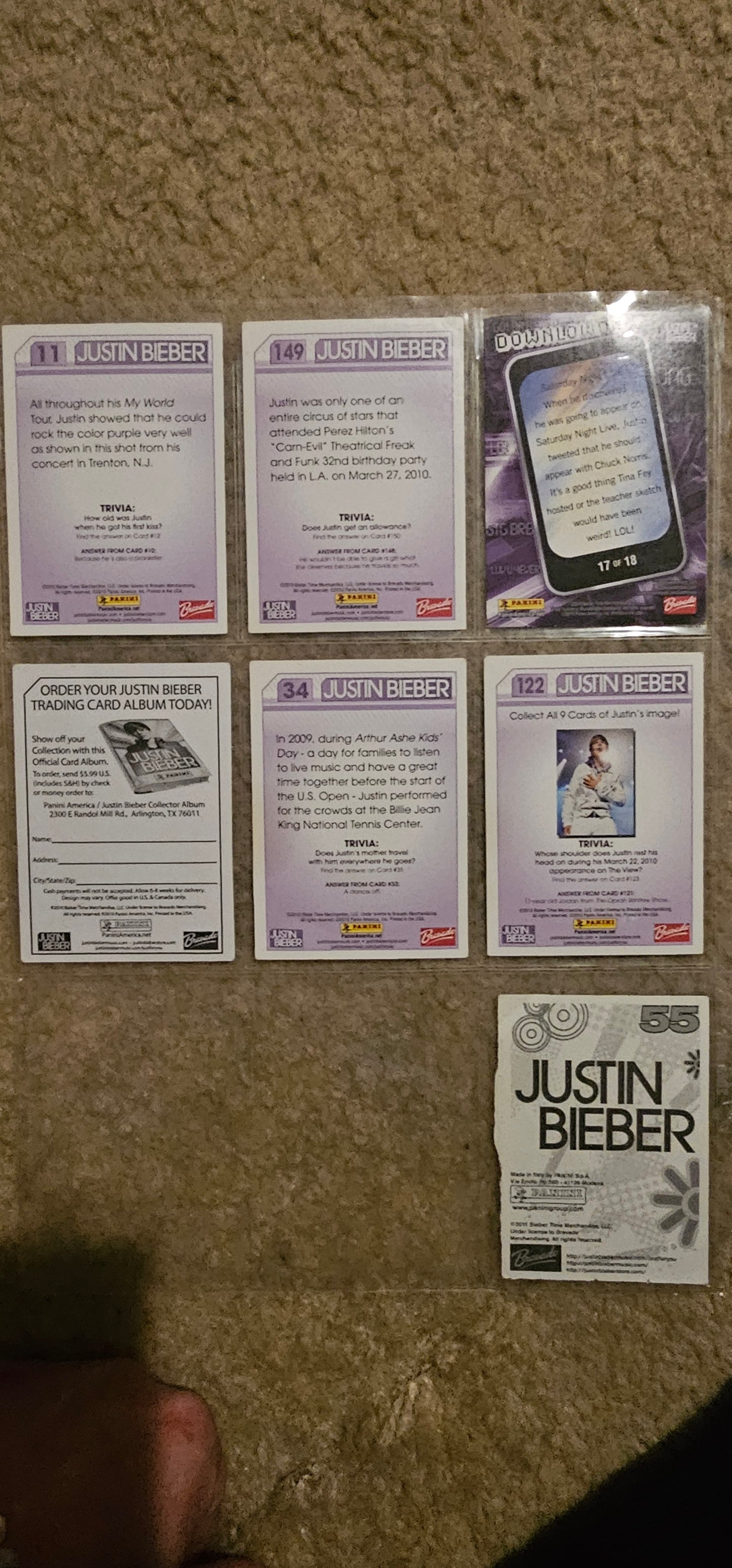 7 Justin Bieber Cards from 2011